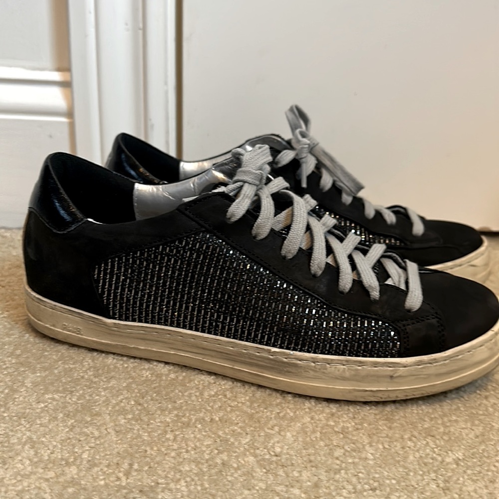 P448 John Blitz glitter sneaker shoe metallic silver black tie women 38